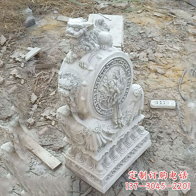 贵阳双龙石雕门墩汉白玉狮子头