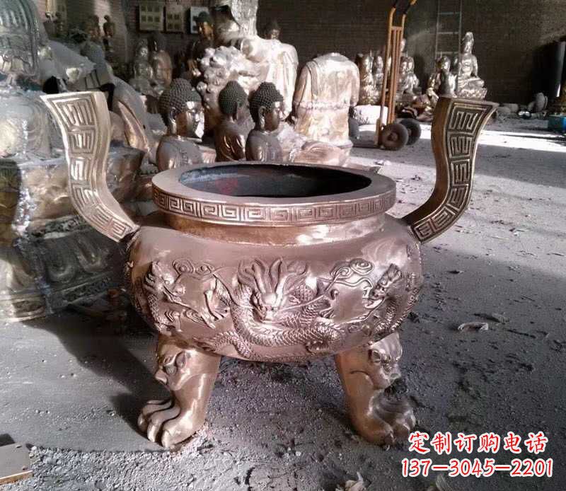 贵阳寺庙龙浮雕圆铜雕香炉