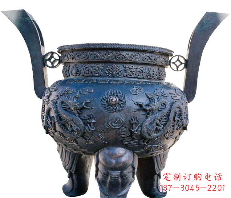 贵阳寺庙圆形三足鼎铜雕香炉