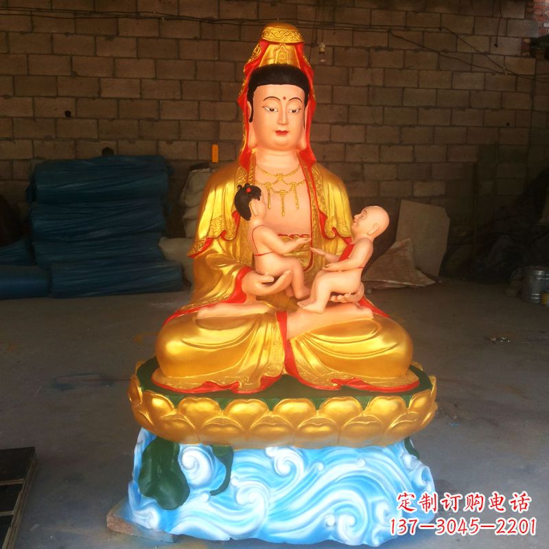 贵阳送子观音彩绘漆金雕塑