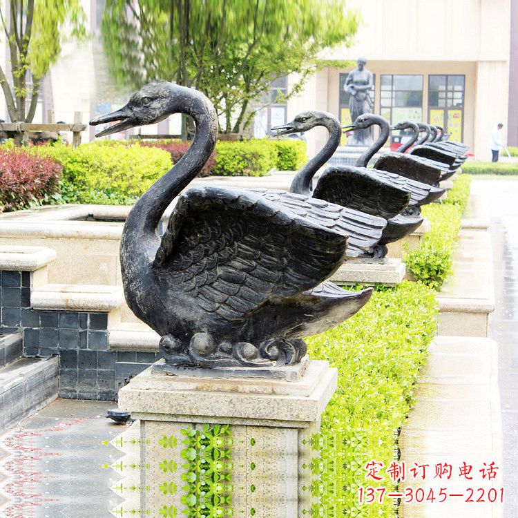 贵阳天鹅铜雕喷水喷泉-纯铜铸造公园水渠水景动物雕塑