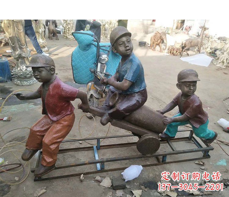贵阳铜雕彩绘庭院玩耍儿童雕塑