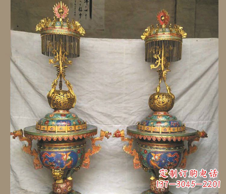 贵阳铜雕彩绘香炉景观摆件