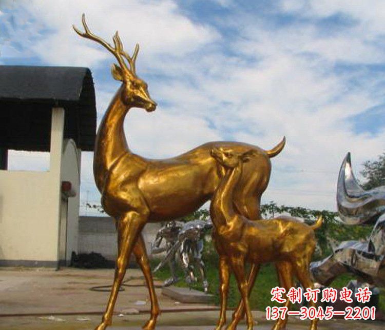 贵阳铜雕园林动物母子鹿雕塑