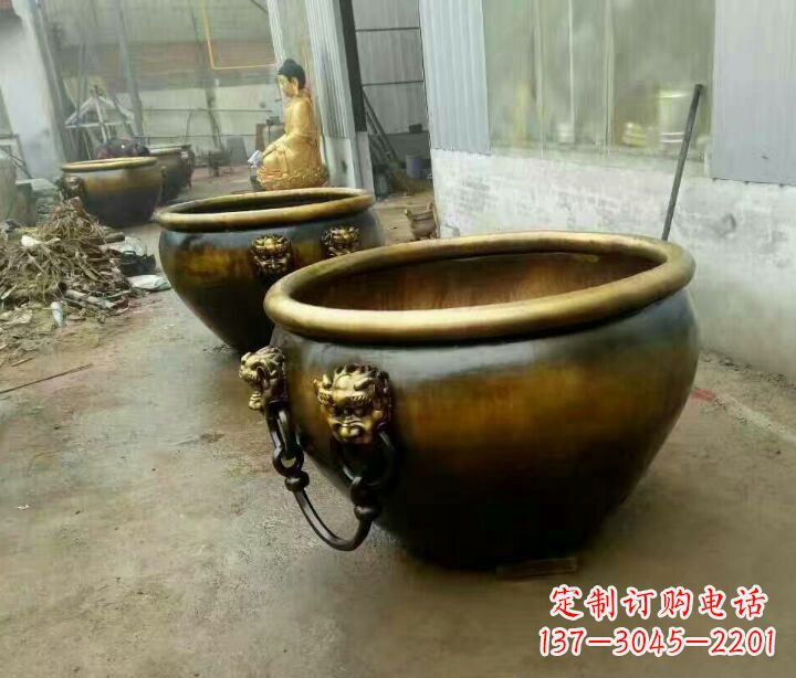 贵阳铜雕圆形荷花水缸雕塑 (2)