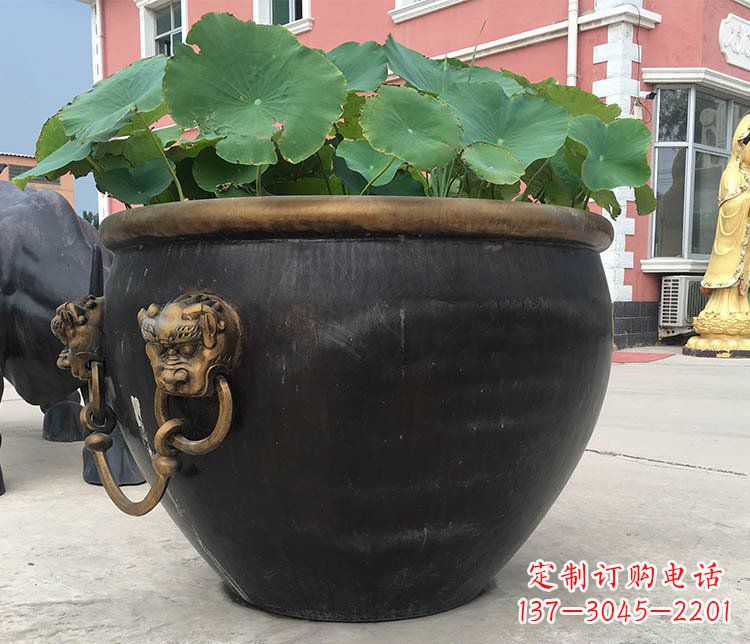 贵阳铜雕圆形荷花水缸雕塑 (3)