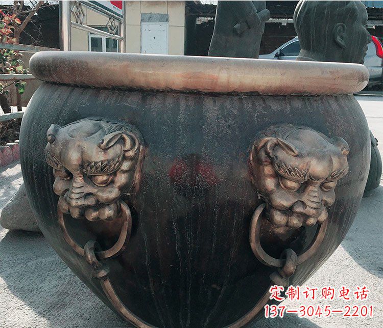 贵阳铜雕圆形荷花水缸雕塑 (6)