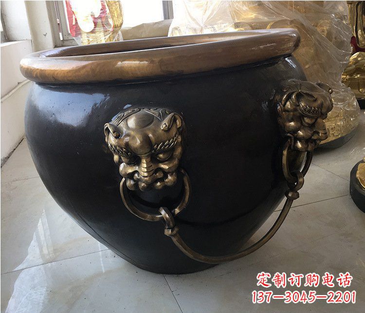 贵阳铜雕圆形荷花水缸雕塑 (5)