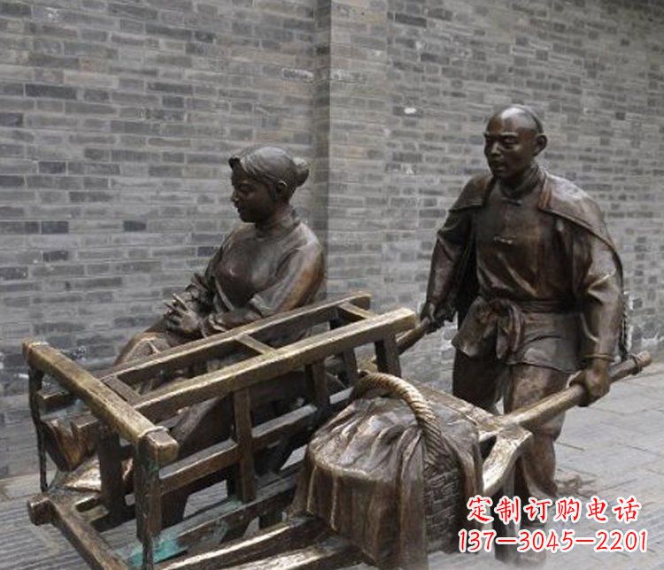 贵阳推独轮车的人物铜雕
