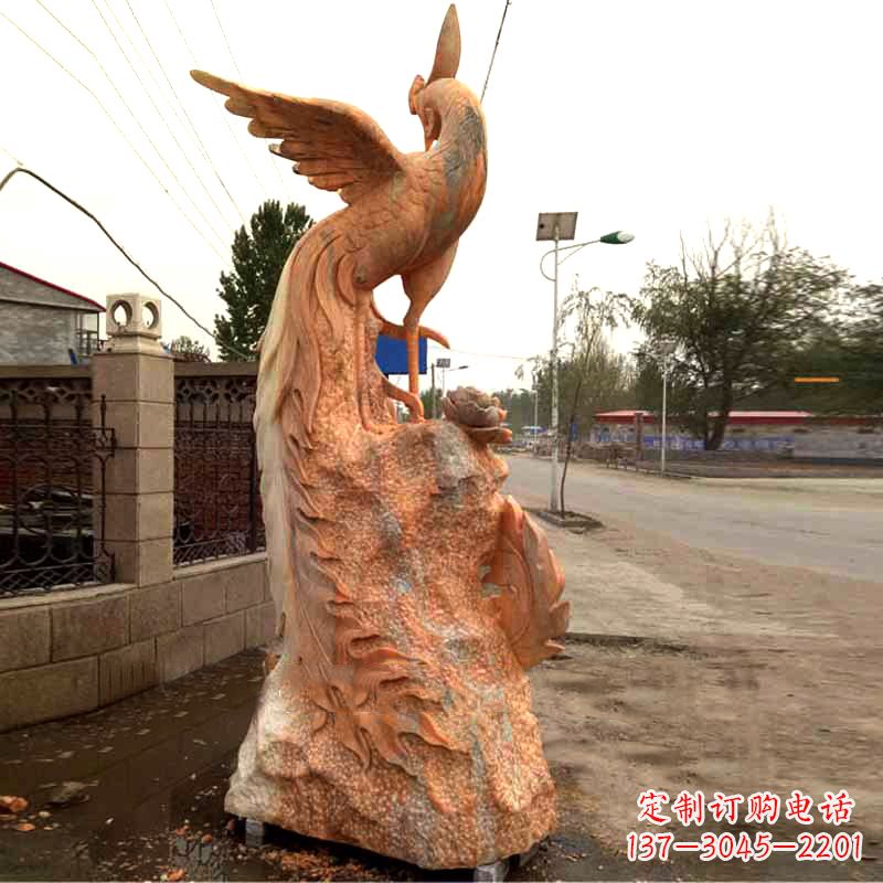 贵阳晚霞红大理石瑞鸟凤凰雕塑