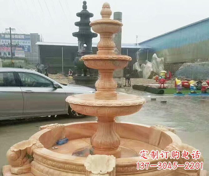 贵阳晚霞红多层大型石雕喷泉 (3)
