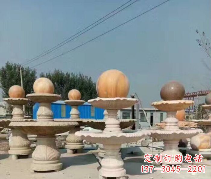 贵阳晚霞红多层风水球喷泉石雕