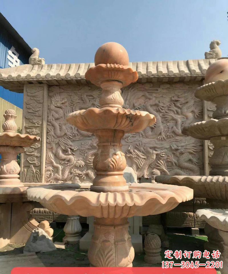 贵阳晚霞红风水球石雕喷泉