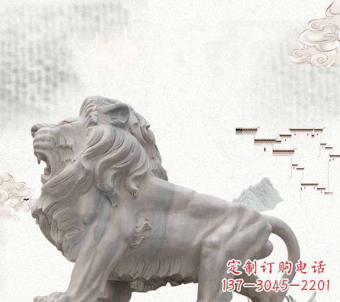 贵阳晚霞红公园动物仿真狮子石雕