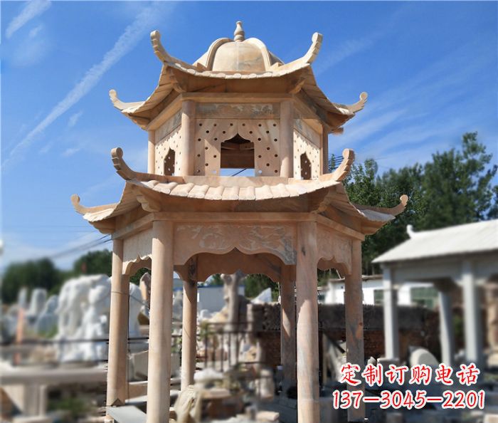 贵阳晚霞红公园双层六角凉亭石雕
