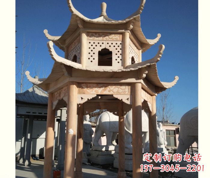 贵阳晚霞红公园双层六角凉亭石雕 (2)