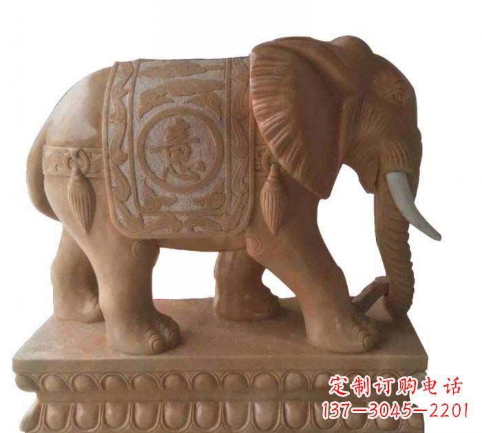 贵阳晚霞红吉祥如意大象石雕 (2)