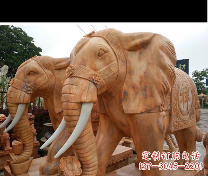 贵阳晚霞红吉祥如意门口镇宅招财大象石雕 (3)