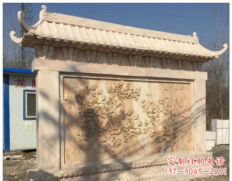贵阳晚霞红牡丹花浮雕影壁