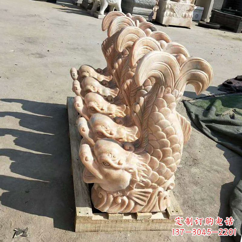 贵阳晚霞红喷水鱼石雕-园林水景喷泉动物雕塑摆件