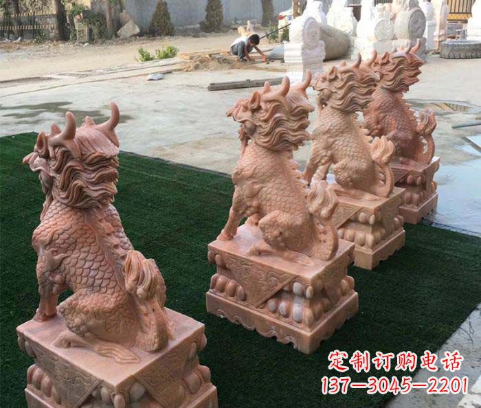 贵阳晚霞红麒麟招财镇宅石雕