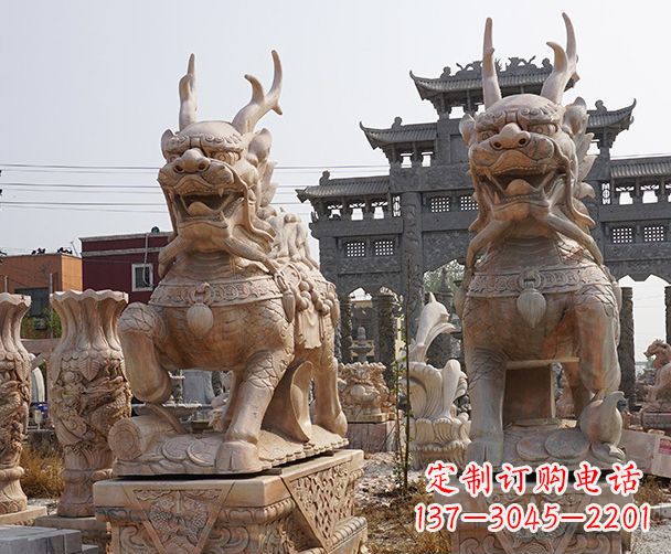 贵阳晚霞红瑞兽麒麟石雕 (2)