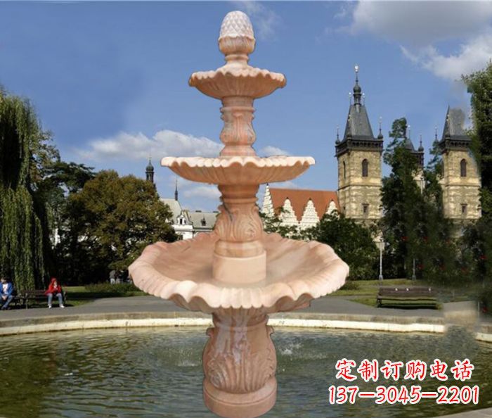 贵阳晚霞红三层喷泉广场石雕