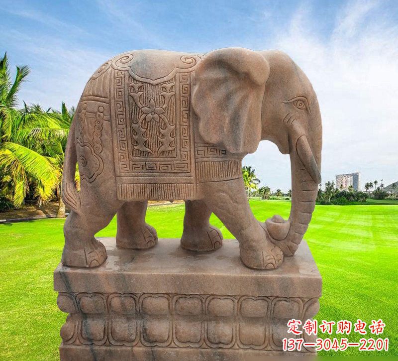 贵阳晚霞红石雕大象 (2)