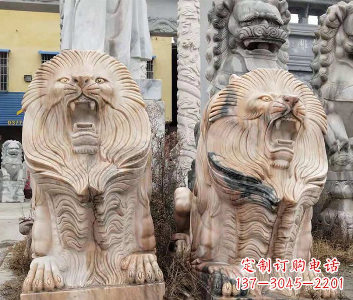 贵阳晚霞红石雕欧式石狮子