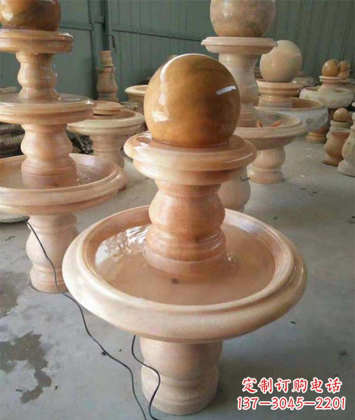 贵阳晚霞红双层风水球别墅喷泉石雕