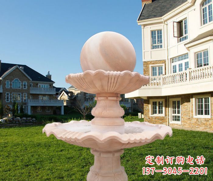 贵阳晚霞红双层风水球公园喷泉石雕