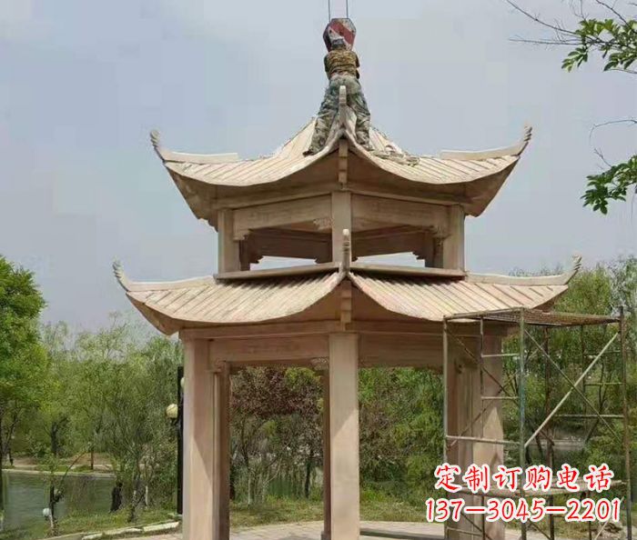 贵阳晚霞红双层凉亭石雕 (2)