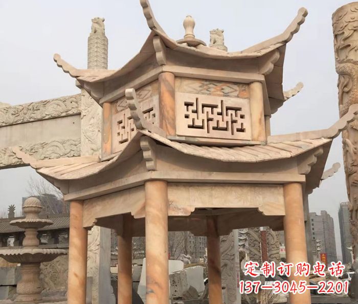 贵阳晚霞红双层石雕凉亭