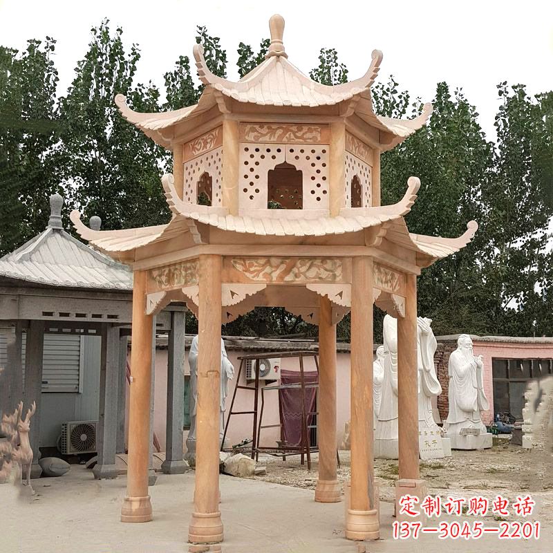贵阳晚霞红双层石凉亭