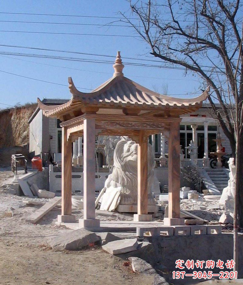 贵阳晚霞红四角凉亭景观石雕
