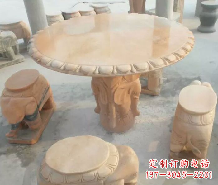 贵阳晚霞红小象桌凳别墅石雕 (2)