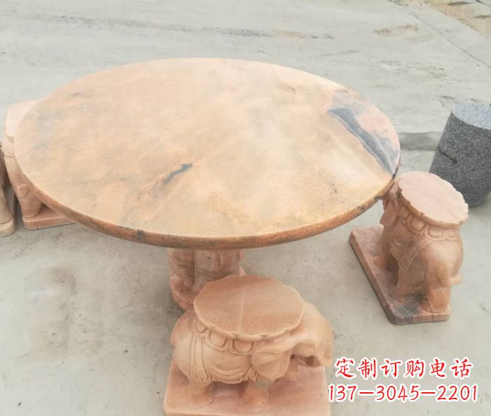 贵阳晚霞红小象桌凳别墅石雕 (4)