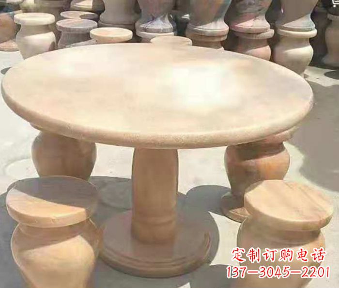 贵阳晚霞红圆形石桌凳 (2)