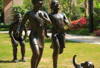 贵阳宁夏中领雕塑推出的儿童铜雕跑步遛狗，一款…