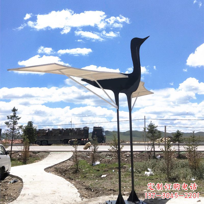 贵阳仙鹤不锈钢遮阳亭景观雕塑