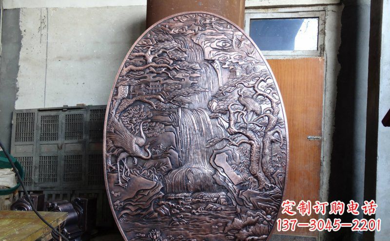 贵阳仙鹤松林瀑布古代园林景观铜浮雕