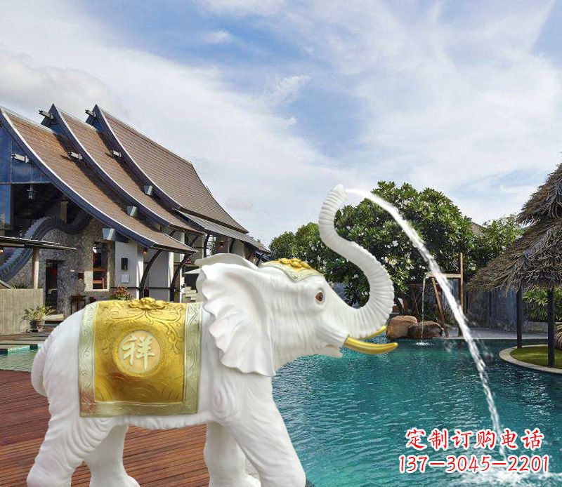 贵阳祥瑞汉白玉喷泉喷水大象