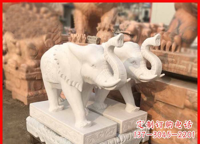 贵阳象鼻朝天的大象汉白玉招财石雕