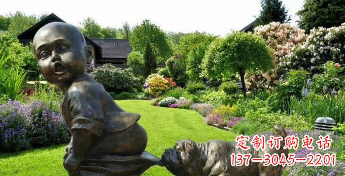 贵阳小狗叼小孩裤子童趣铜雕