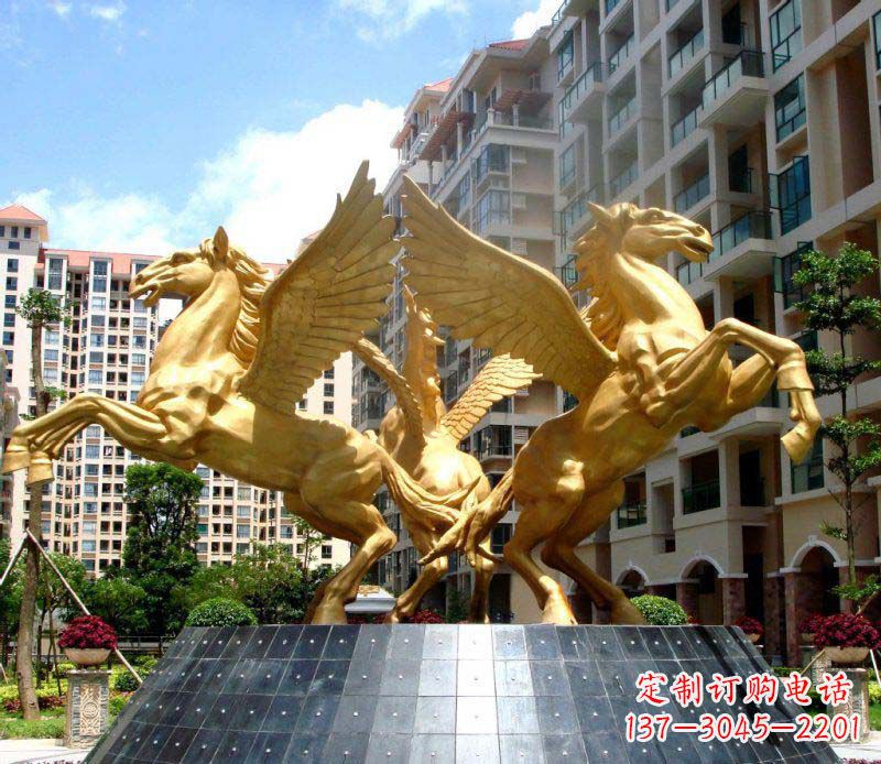贵阳小区飞马三匹马景观铜雕