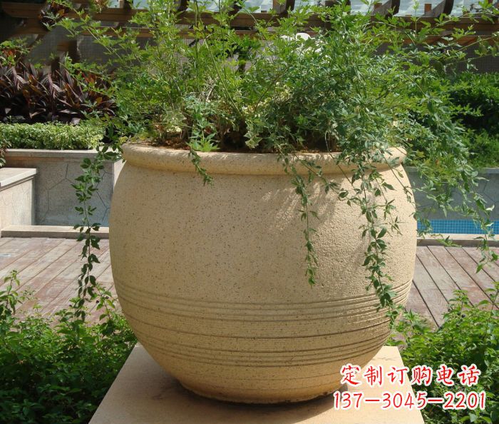 贵阳小区景观大理石花盆石雕 (2)