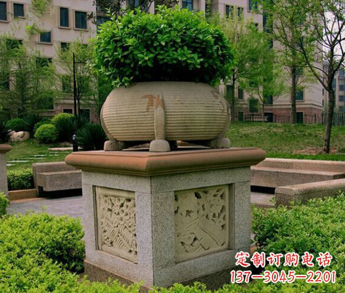 贵阳小区景观大理石花盆石雕 (3)