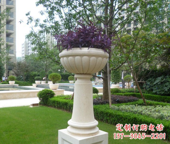 贵阳小区景观汉白玉花盆石雕 (2)
