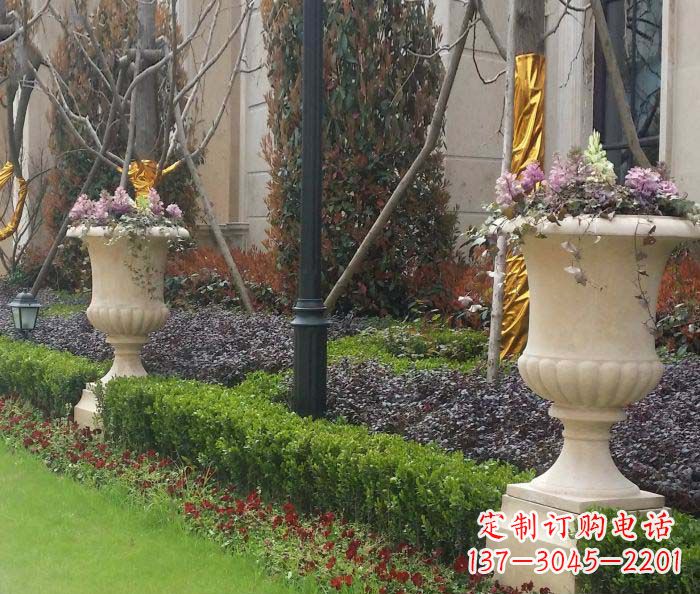 贵阳小区景观汉白玉花盆石雕