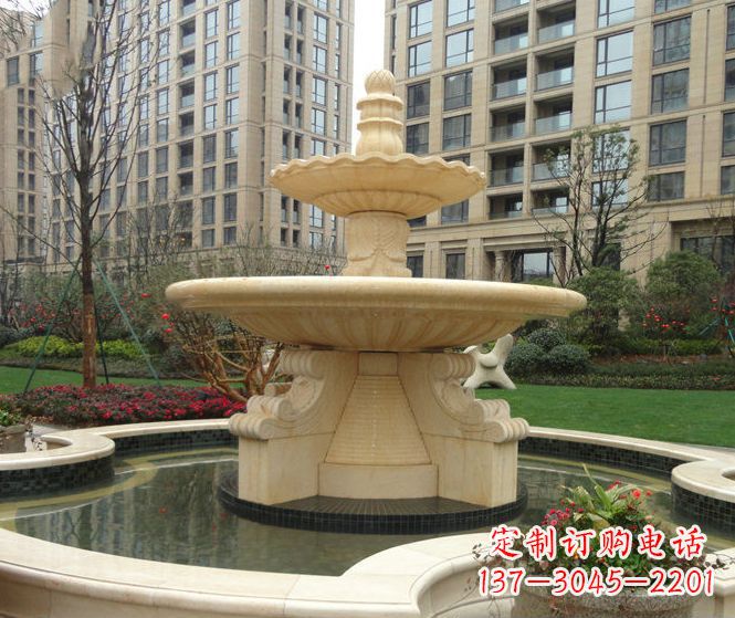贵阳小区景观晚霞红多层喷泉石雕 (3)